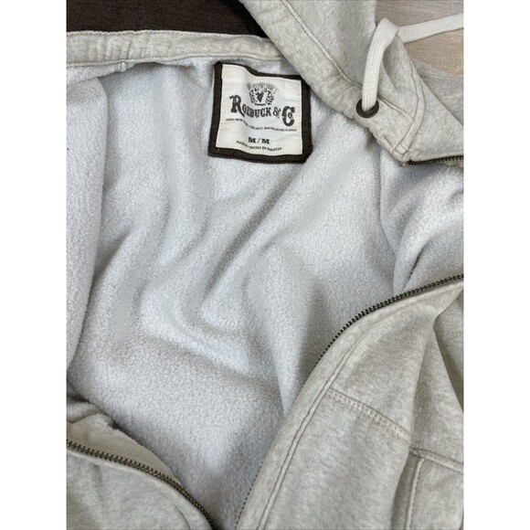 Roebuck & Co Hoodie Jacket Mens Size M Two Tone Beige Brown Full Zip Sweatshirt - Picture 7 of 9